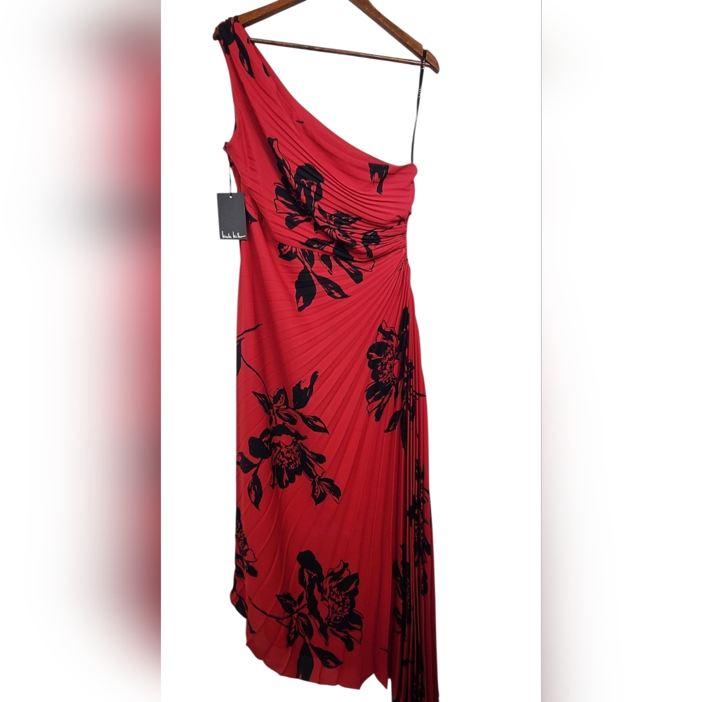 Nicole Miller Red Riding Hood One Shoulder Pleated Dress – Size 16 - Picture 5 of 17